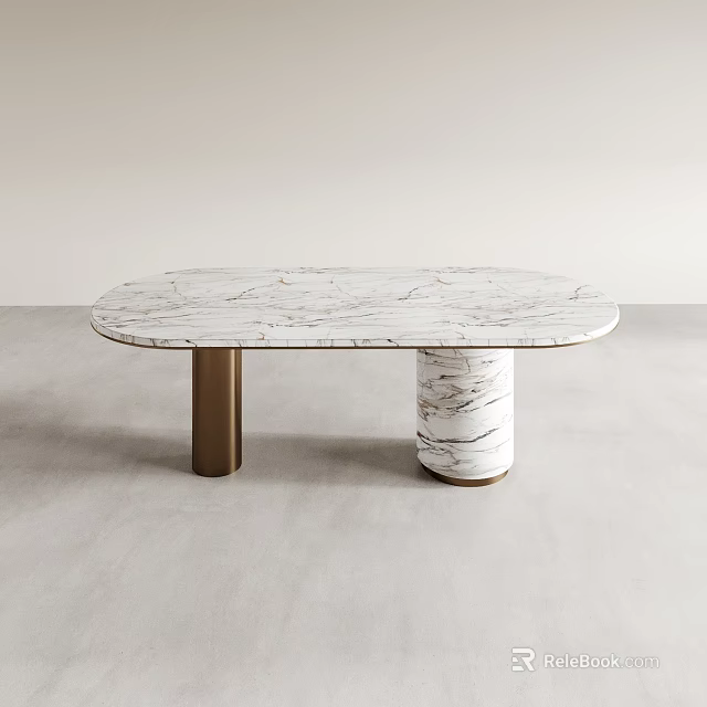 Elegant Modern Dining Table With Marble Tabletop And Sleek Metal Legs Design 3d model