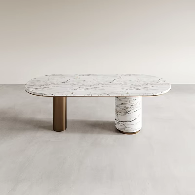 Elegant Modern Dining Table With Marble Tabletop And Sleek Metal Legs Design 3d model