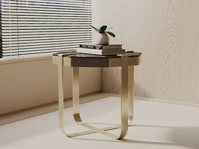 Modern Minimalist Side Table with Marble Top Gold Metal Legs Potted Plant and Books 3d model