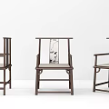 Three Chinese Style Wooden Leisure Chairs With Carved Backrest And Armrests