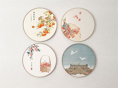 New Chinese Round Frame Painting Decorative Painting 3d model