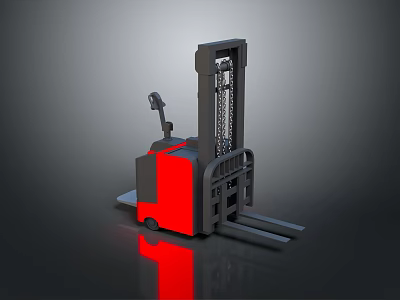 Red And Black Electric Forklift Truck With Lifting Chain And Forks For Industrial Use 3d model