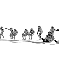 Armored Stormtrooper Characters In Battle Poses Standing Kneeling Falling With Weapons