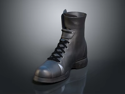 Stylish Black Leather Boots With Lace Up Design For Daily Wear 3d model