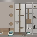 Modern Cat Room Interior With Cat Tree Cabinet Round Holes Litter Box And Glass