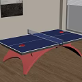 Indoor Table Tennis Table with Blue Tabletop Red Curved Legs and Ping Pong Rackets Balls