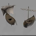 Two Small Traditional Wooden Water Vessels With Sails And Classic Design