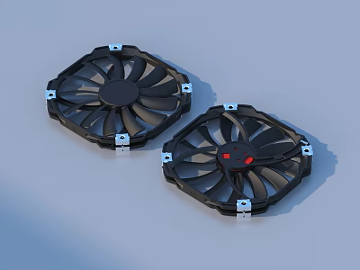 Black Hexagonal Computer Fans With Red Indicator Lights Two Pack For Home Office 3d model
