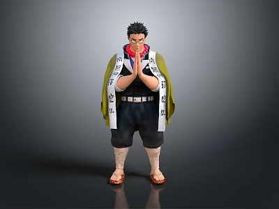 Anime Character 3D Model With Black Hair Red Mask Green Kimono And Clogs 3d model