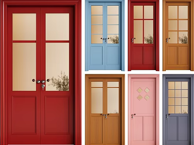 Stylish Double Doors in Various Colors and Glass Panel Designs for Home 3d model