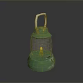 Vintage Green Lantern With Transparent Glass Shade Metal Handle And Lit Wick
