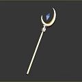 Golden Magic Staff Weapon With Crescent Shaped Top And Blue Gemstone
