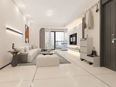 Modern Bright Minimalist Living And Dining Room Interior Design With Comfortable Cozy Home Furnishings 3d model