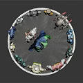 Diverse Superhero Character Action Figures with Unique Designs on Circular Display Platform