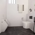 Modern Bathroom Interior With Wall Mounted Toilet Floating Vanity Mirror And Decorative Plants