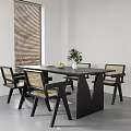 Modern Dining Table Set With Chairs Bench Vase Green Plant And Fruit Plate