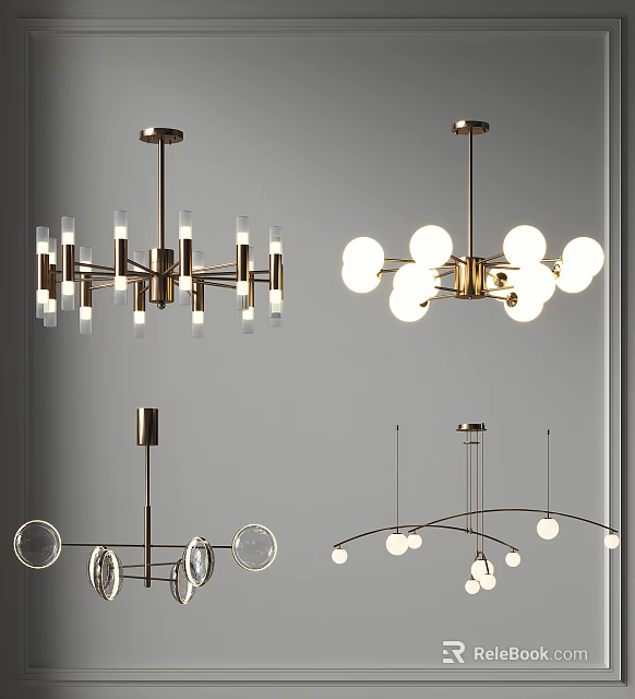 Various Modern Chandelier Styles With Metal Structures And Glass Accents For Interior Design 3d model 