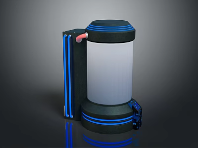 Modern White Cylindrical Device With Black Blue Accents Pink Tube And Blue Handle 3d model
