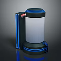 Modern White Cylindrical Device With Black Blue Accents Pink Tube And Blue Handle