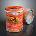 Rusty Metal Barrel With Warning Label And Open Lid Design