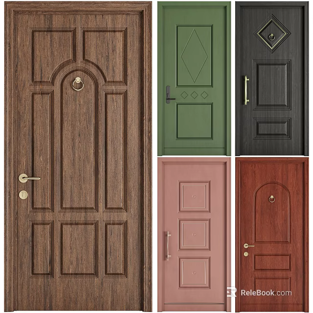 Hinged Doors In Multiple Colors With Decorative And Simple Panel Designs 3d model