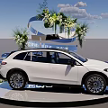 Floral Installation For Car Display With White Car Ribbons And Cloud Decorations