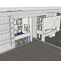 Office Building Corridor Interior With White Columns Long Windows And Ceiling Lights