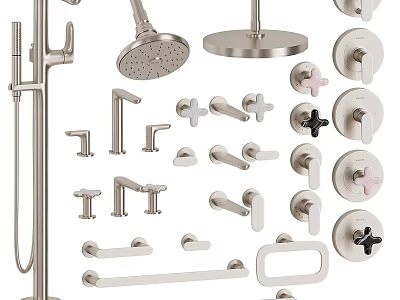 Stainless Steel Shower System with Fixed Head Handheld Sprayer Control Knobs and Brackets 3d model