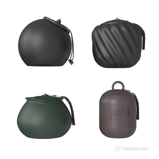 Minimalist Decorative Ornament Set With Black Dark Green Gray Round Textured Pieces 3d model 