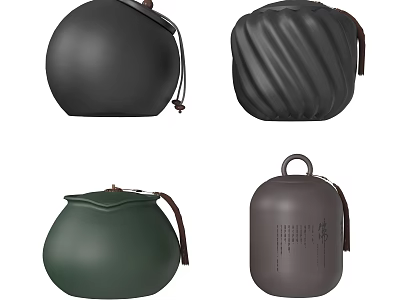 Minimalist Decorative Ornament Set With Black Dark Green Gray Round Textured Pieces 3d model