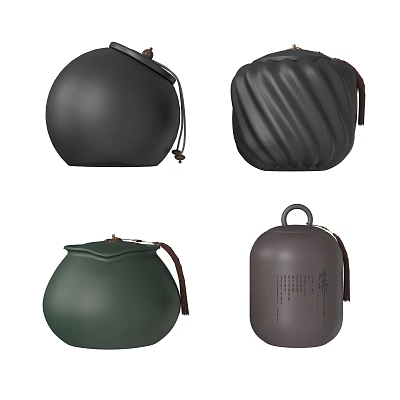 Minimalist Decorative Ornament Set With Black Dark Green Gray Round Textured Pieces 3d model