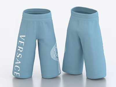 Trendy Light Blue Versace Shorts With Brand Logos And Patterns 3d model