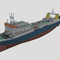 3D Model Of Blue White Cargo Ship With Orange Superstructure And Decks
