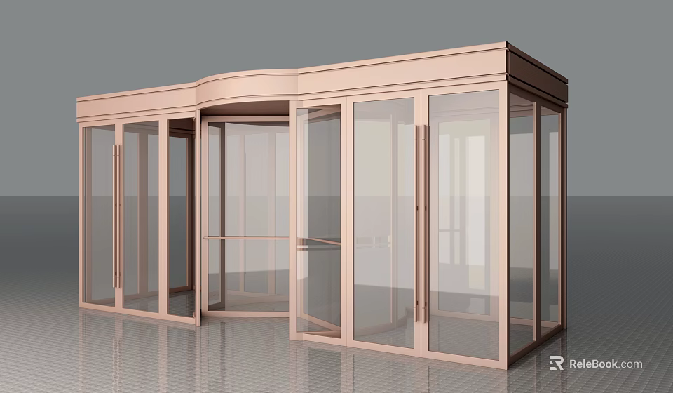 Modern Revolving Door Structure With Copper Frame And Glass Panels 3d model 