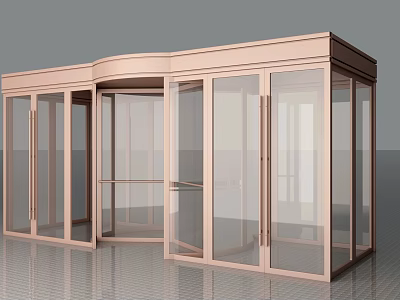 Modern Revolving Door Structure With Copper Frame And Glass Panels 3d model