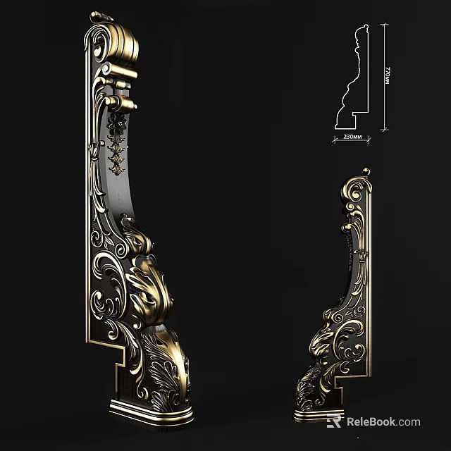 Ornate Decorative Component With Intricate Carvings And Curved Design Patterns 3d model