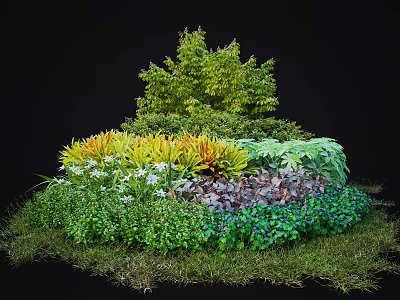 Lush Garden Shrubs with Colorful Foliage Stones and Green Ground Cover 3d model