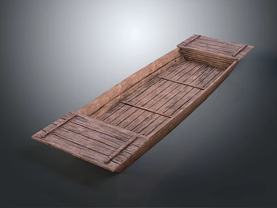 Traditional Handcrafted Wooden Boat with Natural Plank Structure and Wood Grain 3d model