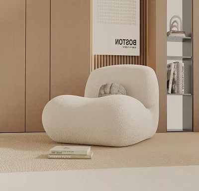Beige Plush Accent Chair In Cozy Living Space With Bookshelf And Carpet 3d model Beige Plush Accent Chair In Cozy Living Space With Bookshelf And Carpet 3d model