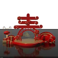 Chinese New Year Decorative Scene With Red Spring Character Lanterns And Gift Boxes 3d model