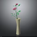 Tall White Vase With Pink Flowers Green Leaves And Stem