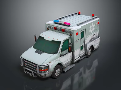 Emergency Ambulance Vehicle With Red Blue Lights And Medical Symbols On Light Gray Body 3d model