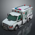 Emergency Ambulance Vehicle With Red Blue Lights And Medical Symbols On Light Gray Body