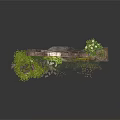 Modern Outdoor Landscape With Broken Wall Stones Weeds And Green Plants