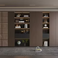 Modern Bookcase Interior Design With Open Shelves Warm Lighting Books Globe And Potted Plant