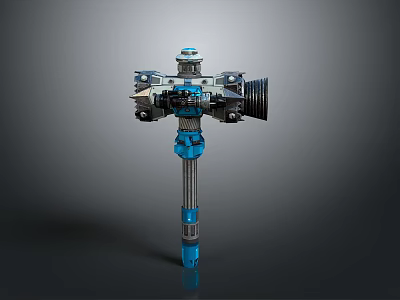 Blue Mechanical Weapon With Barrel Support Structure And Metal Components Design 3d model