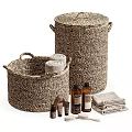 Natural Wicker Storage Baskets with Towels and Bath Products for Bathroom Essentials