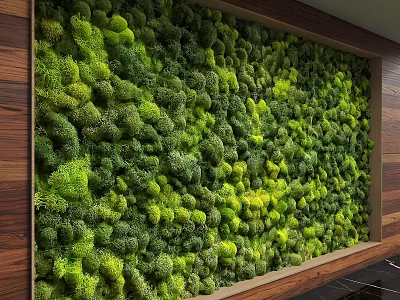 Lush Indoor Living Plant Wall with Wooden Frame and Natural Greenery 3d model