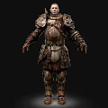 Man In Medieval Heavy Warrior Armor Suit With Metal Plates And Leather Straps