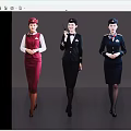Women In Elegant Stewardess Uniforms With Different Professional Style Designs
